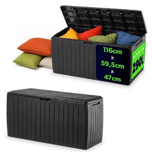 Zahradní box KADAX "Amfisa", plastový úloný box, zahradní truhla, zahradní box, antracit, 290L, 116 cm