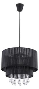 Globo 15099N PYRA - Závěsný textilní lustr v černé barvě s ověsky 1 x E27, Ø 40cm (Textilní svítidlo na lanku s krystalky)