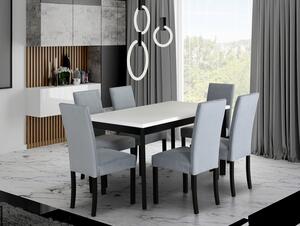 Jídelní sestava DX 30 odstín lamina (deska stolu) grandson, odstín dřeva (židle + nohy stolu) bílá, potahový materiál látka