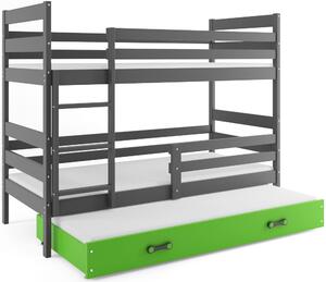 Dětská patrová postel ERYK 3 s přistýlkou | šedá Barva: Šedá / zelená, Rozměr: 160 x 80 cm