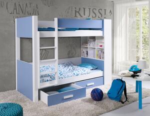 Dětská patrová postel GASPAR Barva: Dětská patrová postel Gaspar Moření - horní část +žebřík modrá/spodní část+zásuvky bílá