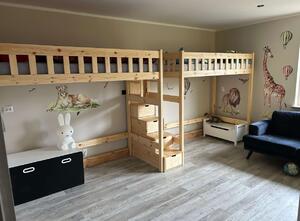 Duo vyvýšená postel se schody 200x90 cm Barva: bezbarvý lak, Velikost matrace: 200x90 cm