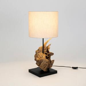 Stolní lampa Filicudi, béžová/dřevěná barva, výška 60 cm, plátno
