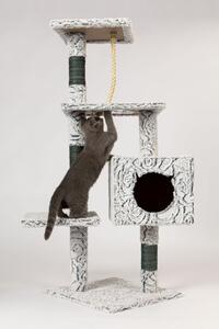 Patrový škrábací strom pro kočky s domečkem v šedé barvě