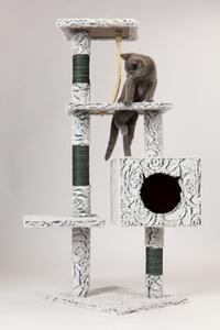 Patrový škrábací strom pro kočky s domečkem v šedé barvě