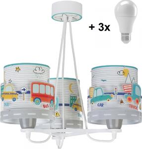 Dalber 61687 BABY TRAVEL - Dětské závěsné svítidlo s auty a letadly + Dárek 3x LED žárovka (Dětský závěsný trojramenný lustr pro kluky)