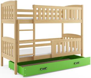 Dětská patrová postel KUBUŠ | borovice Barva: Borovice / zelená, Rozměr: 200 x 90 cm