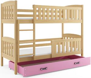 Dětská patrová postel KUBUŠ | borovice Barva: Borovice / růžová, Rozměr: 200 x 90 cm