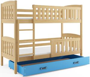 Dětská patrová postel KUBUŠ | borovice Barva: Borovice / modrá, Rozměr: 200 x 90 cm