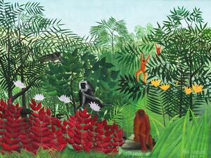 Obrazová reprodukce Monkeys in the Tropical Forest (Rainforest Jungle Landscape) - Henri Rousseau, (40 x 30 cm)