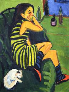 Obrazová reprodukce Artiste Marcella (Portrait of a Girl & A Cat) - Ernst Ludwig Kirchner, (30 x 40 cm)