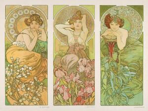 Obrazová reprodukce Topaz, Amethyst & Emerald (Three Beautiful Art Nouveau Ladies) - Alphonse / Alfons Mucha, (40 x 30 cm)