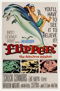 Obrazová reprodukce Flipper, The Fabulous Dolphin (Vintage Cinema / Retro Movie Theatre Poster / Iconic Film Advert), (26.7 x 40 cm)