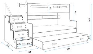 BMS Group Dětská multifunkční postel se schůdky a přistýlkou MAX 3 200x120 bílá