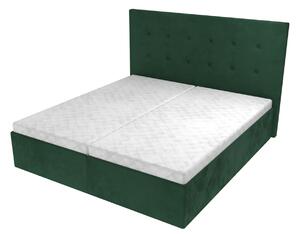 Manželská postel Olivia s čelem s knoflíky, lamelovým roštem a úložným prostorem - Tmavě zelená, 160 x 200 cm, Bez navýšení, Bez matrace