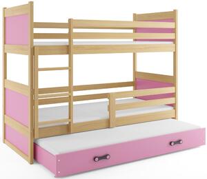 BMS Group Dětská patrová postel s přistýlkou RICO borovice Velikost postele: 160x80 cm, Barva šuplíku: Bílá