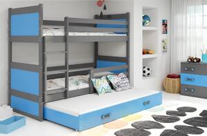 Dětská patrová postel s přistýlkou RICO 3 | šedá 90 x 200 cm Barva: Zelená