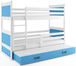 BMS Group Dětská patrová postel s přistýlkou RICO bílá Velikost postele: 160x80 cm, Barva šuplíku: Modrá