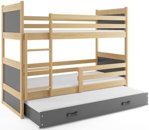 Dětská patrová postel s přistýlkou RICO 3 | borovice 80 x 160 cm Barva: Šedá
