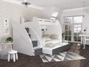 ArtAJ Dětská patrová postel s přistýlkou zúžit 3 Barva Zuzia: bílá/šedá