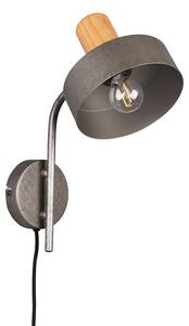 Trio Leuchten 209500167 GAYA - Retro nástěnná lampa s dřevěným prkem a vypínačem na kabelu 1 x E14 (Nástěnná lampička s kabelem do zásuvky)