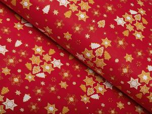 Biante Vánoční bavlněné prostírání na stůl Sandra SA-408 Hvězdičky a stromky na červeném 30x40 cm