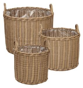 Sada 3 proutěných květináčů PENDULA 33/37/45 cm Přírodní Umělý ratan