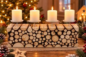 Adventní svícen z masivního dřeva na 4 svíčky – 39 cm