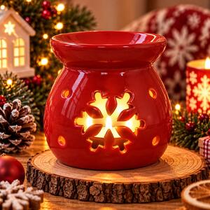Vánoční aroma lampa červená s vločkou 10 cm 9000335