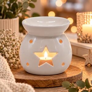 Vánoční aroma lampa bílá s hvězdou 10 cm 9000334