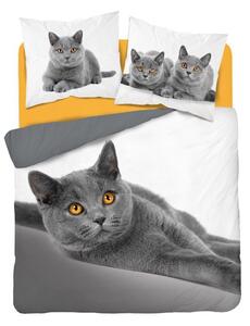 DETEXPOL Francouzské povlečení Kočka grey Bavlna, 220/200 cm, 70/80 cm