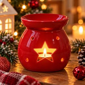 Vánoční aroma lampa červená s hvězdou 10 cm 9000336