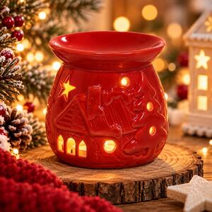 Vánoční aroma lampa červená chaloupka 9cm 9001103