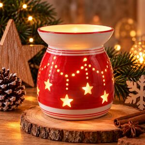 Vánoční aroma lampa červená s hvězdami 11,5 cm 9000325