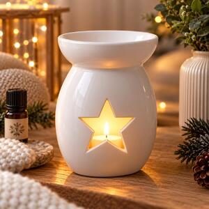 Keramická vánoční aroma lampa s hvězdou bílá 14 cm 9000344
