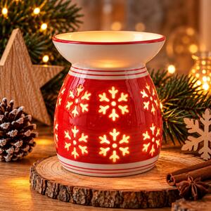 Vánoční aroma lampa červená s vločkami 11,5 cm 9000324