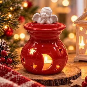 Vánoční aroma lampa červená s andílkem 13 cm 9000333