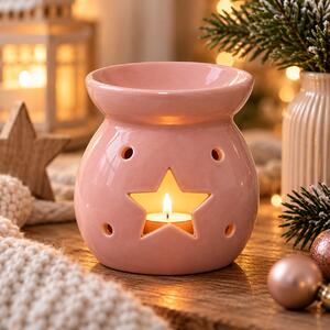 Růžová keramická aroma lampa s hvězdou 10 cm 9000350