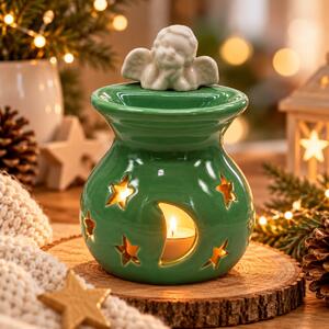 Vánoční aroma lampa zelená s andílkem 13 cm 9001150