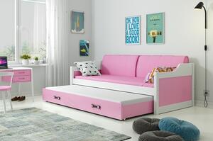 BMS Group Dětská postel s výsuvnou přistýlkou DAVID bílá Velikost postele: 190x80 cm, Barva výplní: Růžová