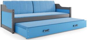 BMS Group Dětská postel s výsuvnou přistýlkou DAVID grafit Velikost postele: 200x90 cm, Barva výplní: Modrá