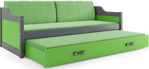 BMS Group Dětská postel s výsuvnou přistýlkou DAVID grafit Velikost postele: 200x90 cm, Barva výplní: Zelená