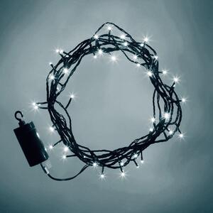 DECOLED LED světýlka na baterie, venkovní, 10,2 m, ledově bílá, 100 diod, tmavě zelený kabel, IP44, 4× AA
