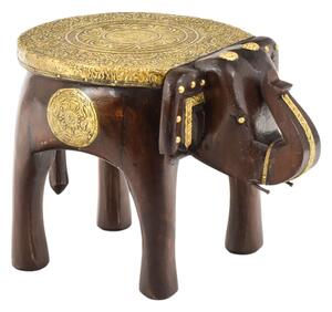Stolička ve tvaru slona zdobená mosazným kováním, 29x20x21cm
