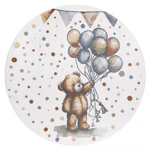 Koberec BONO 9614 medvídek / balony, krémový / světle šedý, kruh