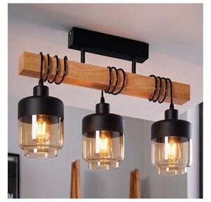 Brilagi - Přisazený lustr WOOD GLASS 3xE27/60W/230V borovice/černá/kouř hnědá