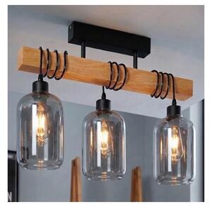 Brilagi - Přisazený lustr WOOD GLASS 3xE27/60W/230V borovice/černá/kouř šedá
