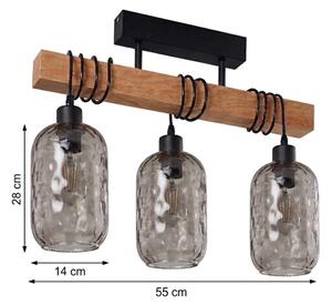 Brilagi - Přisazený lustr WOOD GLASS 3xE27/60W/230V borovice/černá/kouř šedá