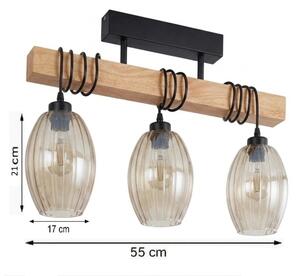 Brilagi - Přisazený lustr WOOD GLASS 3xE27/60W/230V borovice/černá/kouř béžová