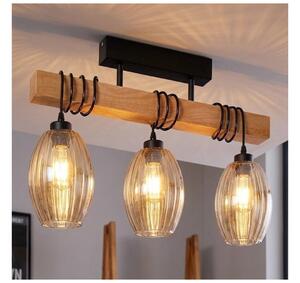 Brilagi - Přisazený lustr WOOD GLASS 3xE27/60W/230V borovice/černá/kouř béžová